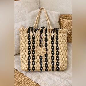 Haute Hippie Woven Raffia Tote Coastal Resort Vacation Bag